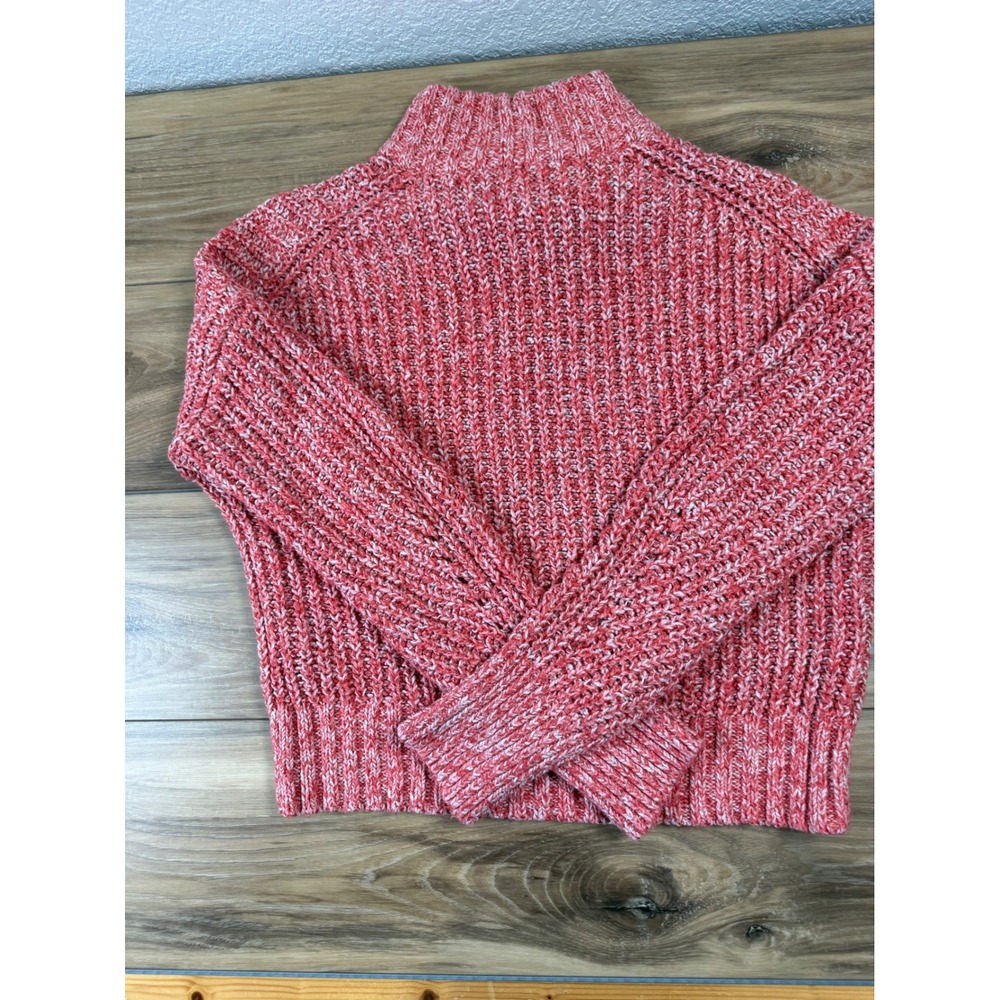J. Crew Mock Neck Speckled Knit Sweater Women's Size S Red White Cozy Warm